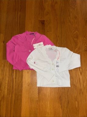 Vineyard Vines Girls' Pink & White Scallop-Trim Cardigans